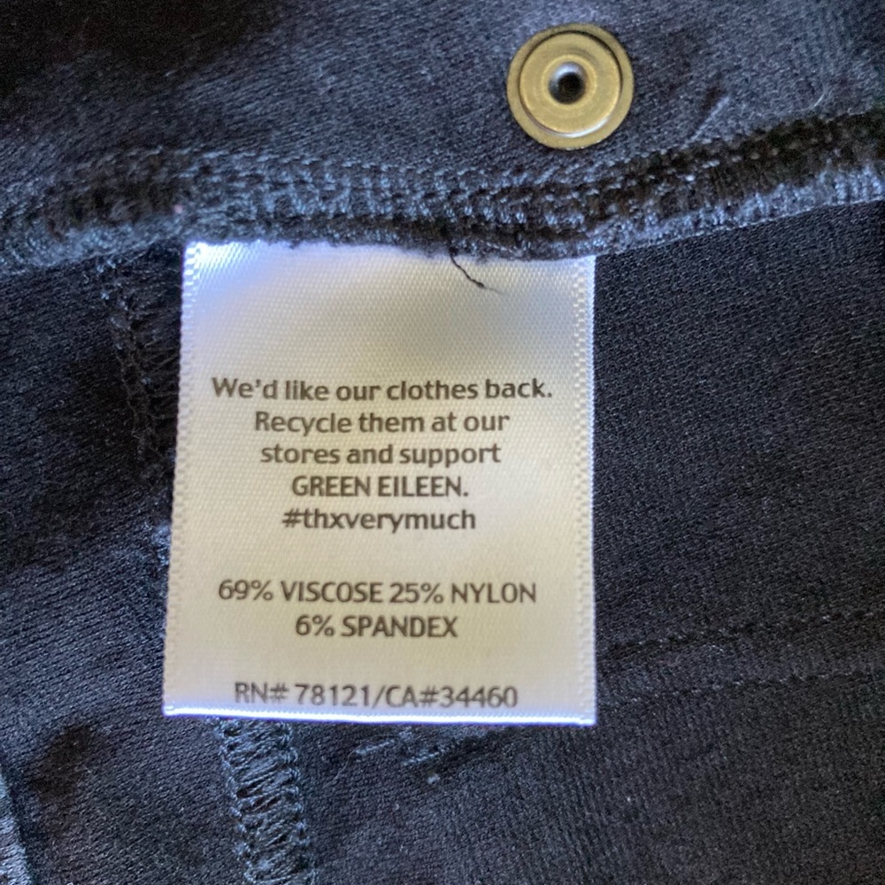 New Eileen Fisher Stretch Black Viscose Nylon Pant - Picture 9 of 10